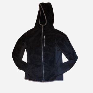 So Faux fur Zip up Black Jacket with Hood